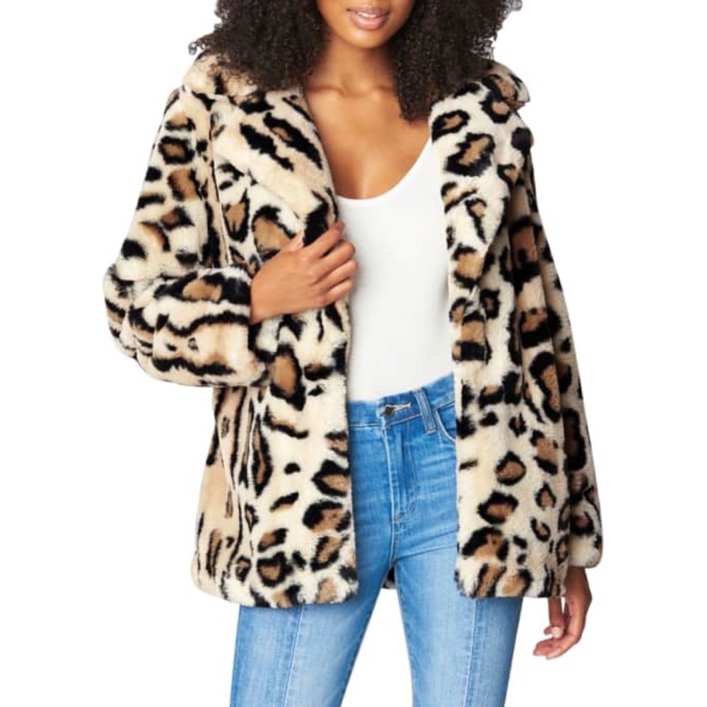 NEW BlankNYC Wild Card Leopard Print Faux Fur Plush Jacket Size XS